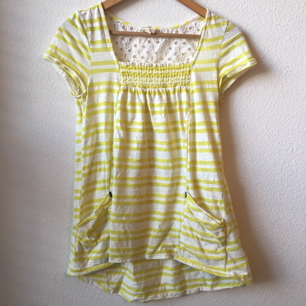 Meadow Rue Yellow White Striped Top Large